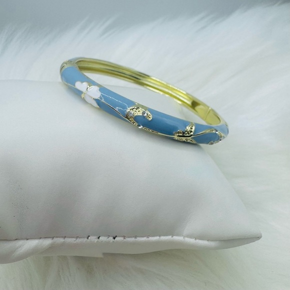 Flower Enamel Cloisonne Blue Bracelet Bangle - Picture 1 of 7